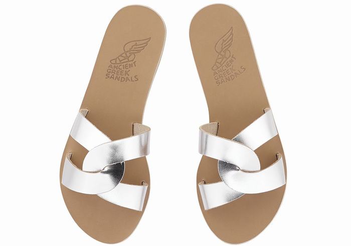 Women Ancient Greek Sandals Desmos Slide Sandals Silver | BFJ1147YF