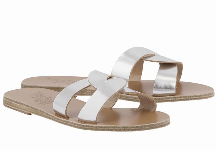 Women Ancient Greek Sandals Desmos Slide Sandals Silver | BFJ1147YF