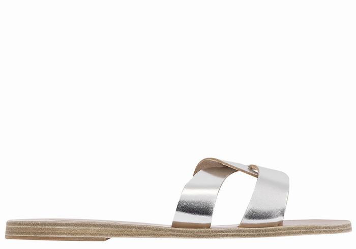 Women Ancient Greek Sandals Desmos Slide Sandals Silver | BFJ1147YF