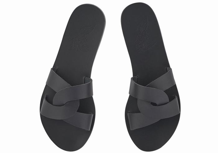 Women Ancient Greek Sandals Desmos Slide Sandals Black | XOM5046ZK