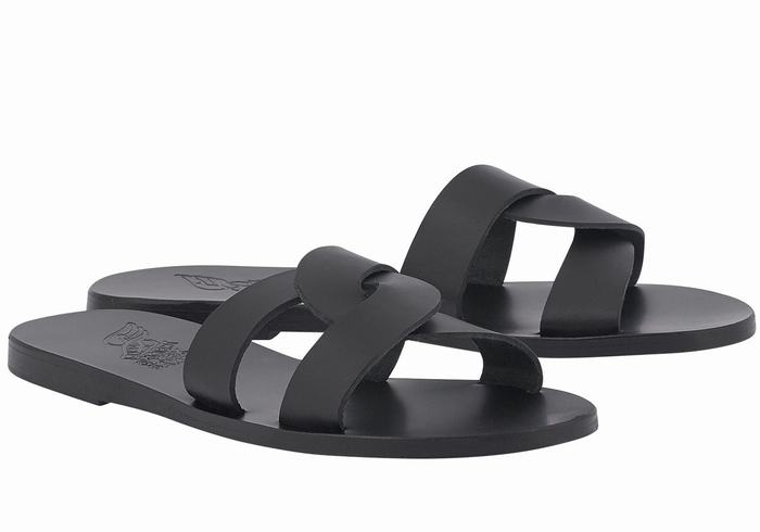 Women Ancient Greek Sandals Desmos Slide Sandals Black | XOM5046ZK