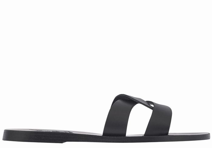 Women Ancient Greek Sandals Desmos Slide Sandals Black | XOM5046ZK