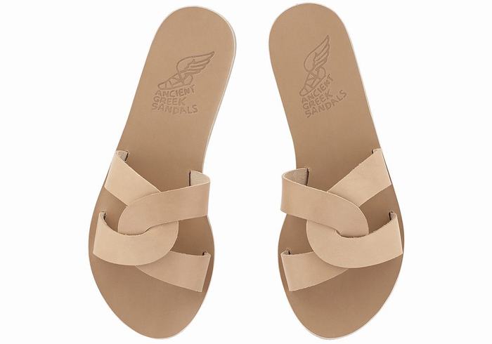 Women Ancient Greek Sandals Desmos Slide Sandals Beige | FVF3957AQ