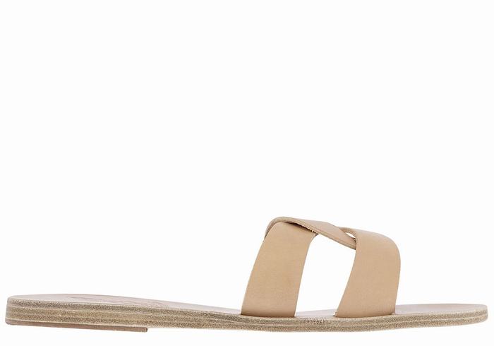 Women Ancient Greek Sandals Desmos Slide Sandals Beige | FVF3957AQ