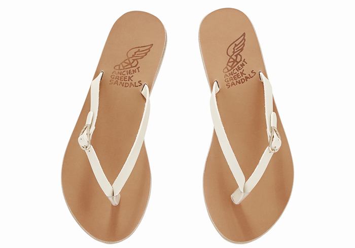 Women Ancient Greek Sandals Dihalo Leather Flip Flops White | RUC6368XH