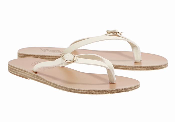 Women Ancient Greek Sandals Dihalo Leather Flip Flops White | RUC6368XH