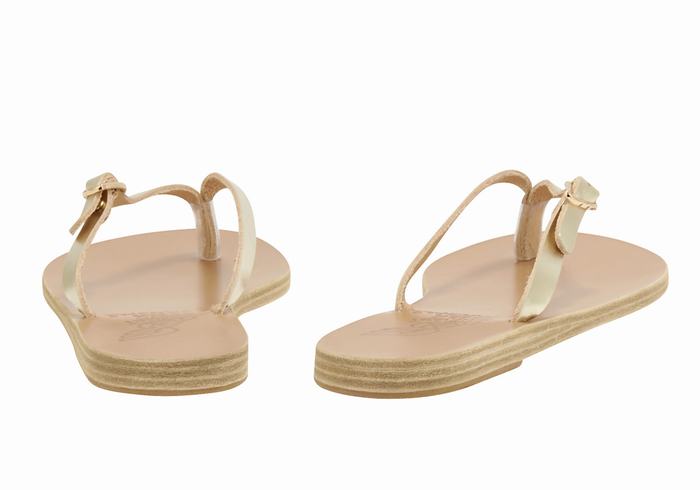 Women Ancient Greek Sandals Dihalo Leather Flip Flops Gold White | VGL6062EF