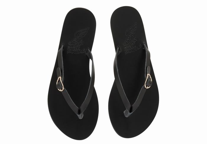 Women Ancient Greek Sandals Dihalo Leather Flip Flops Black | HMP5962HN