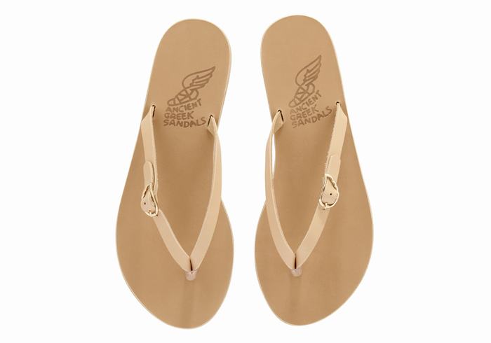 Women Ancient Greek Sandals Dihalo Leather Flip Flops Beige | BAS5939BB