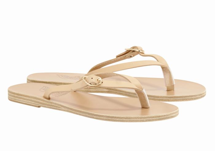 Women Ancient Greek Sandals Dihalo Leather Flip Flops Beige | BAS5939BB