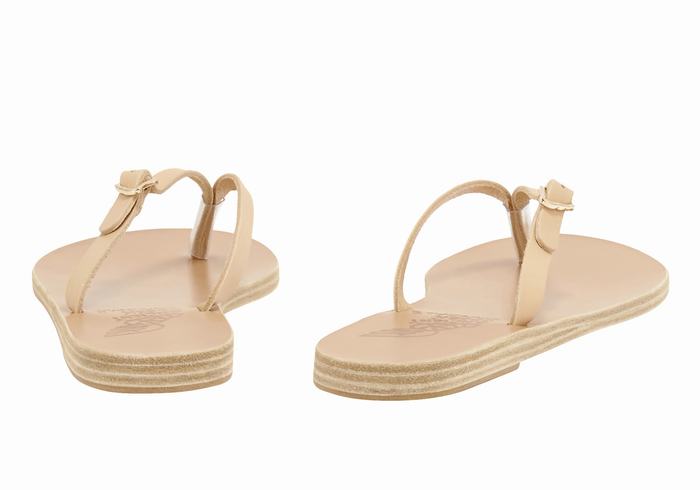 Women Ancient Greek Sandals Dihalo Leather Flip Flops Beige | BAS5939BB