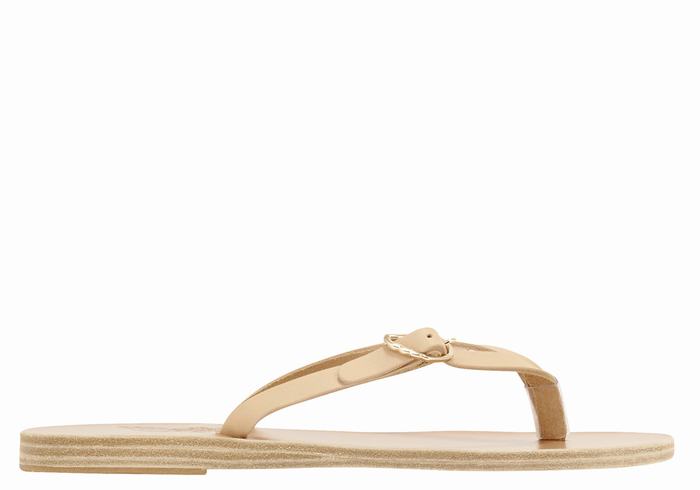 Women Ancient Greek Sandals Dihalo Leather Flip Flops Beige | BAS5939BB