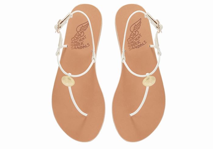 Women Ancient Greek Sandals Dimitra Flip Flop Back-Strap Sandals White | UOU2577VI