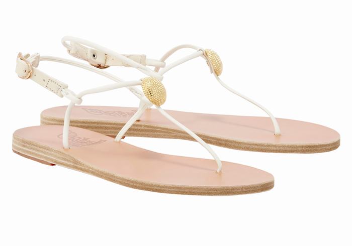 Women Ancient Greek Sandals Dimitra Flip Flop Back-Strap Sandals White | UOU2577VI