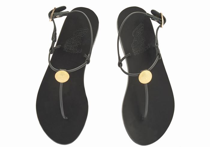 Women Ancient Greek Sandals Dimitra Flip Flop Back-Strap Sandals Black | BPG5452RO