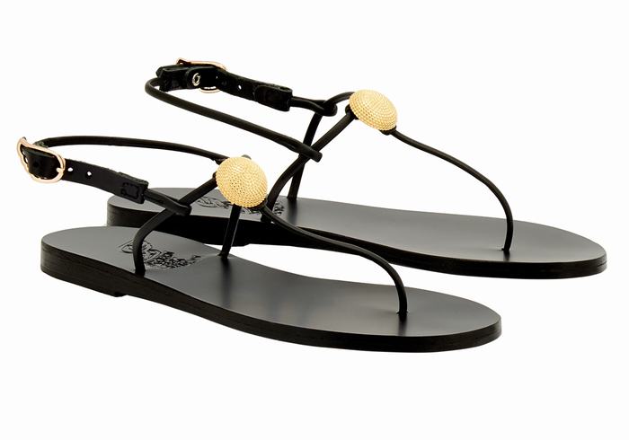 Women Ancient Greek Sandals Dimitra Flip Flop Back-Strap Sandals Black | BPG5452RO