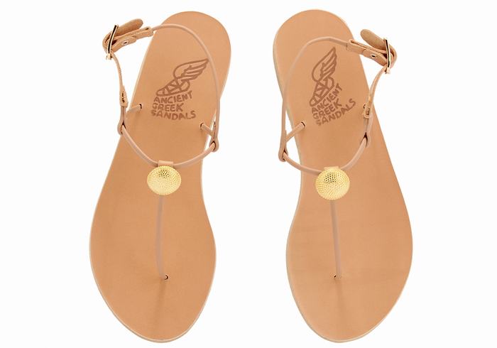 Women Ancient Greek Sandals Dimitra Flip Flop Back-Strap Sandals Beige | QBG8123AS