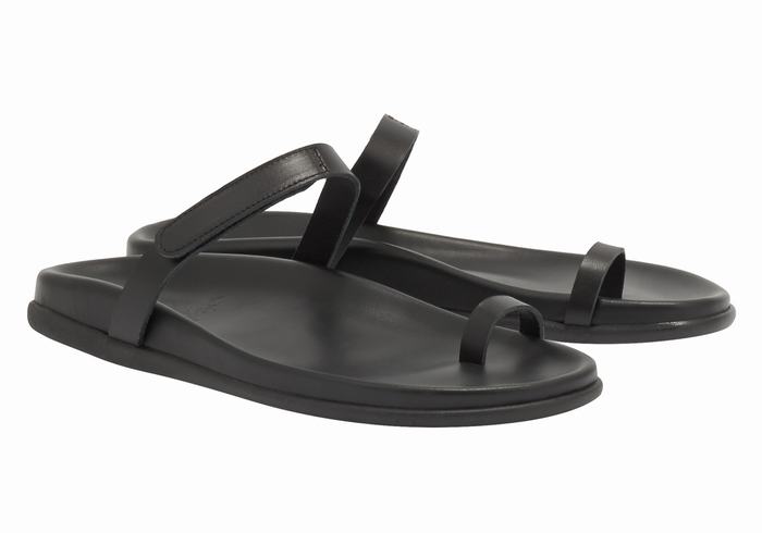 Women Ancient Greek Sandals Dokos Toe-Post Sandals Black | WUH2786YU