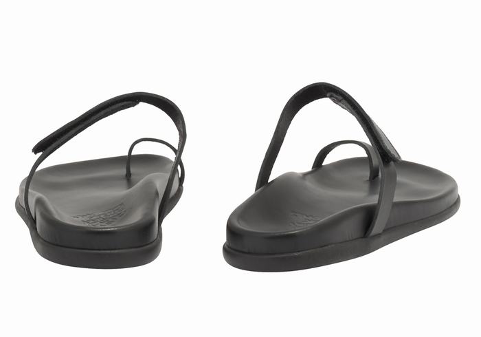 Women Ancient Greek Sandals Dokos Toe-Post Sandals Black | WUH2786YU