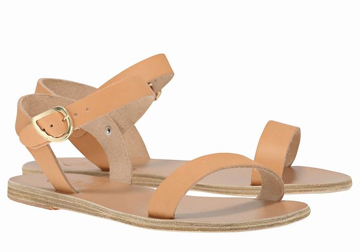 Women Ancient Greek Sandals Drama New Leather Casual Sandals Beige | UTT2140SP