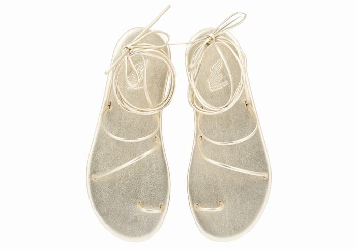 Women Ancient Greek Sandals Du Toe-Post Sandals Gold White | QPS4190JN