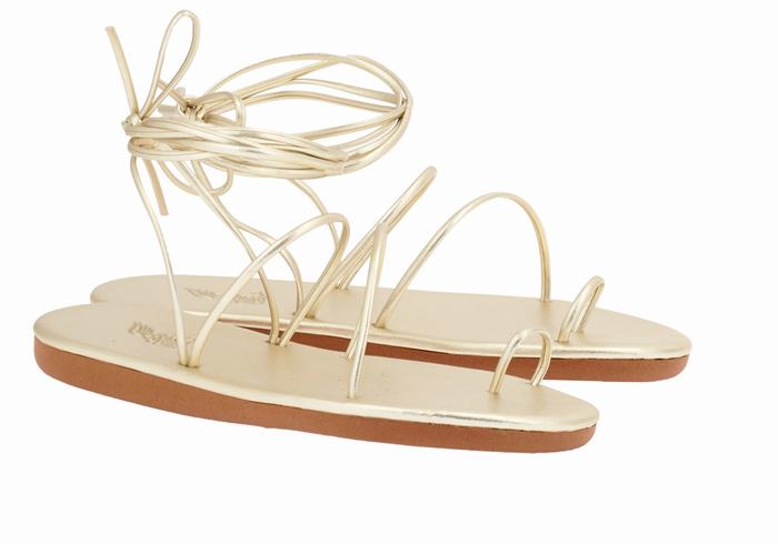 Women Ancient Greek Sandals Du Toe-Post Sandals Gold White | QPS4190JN