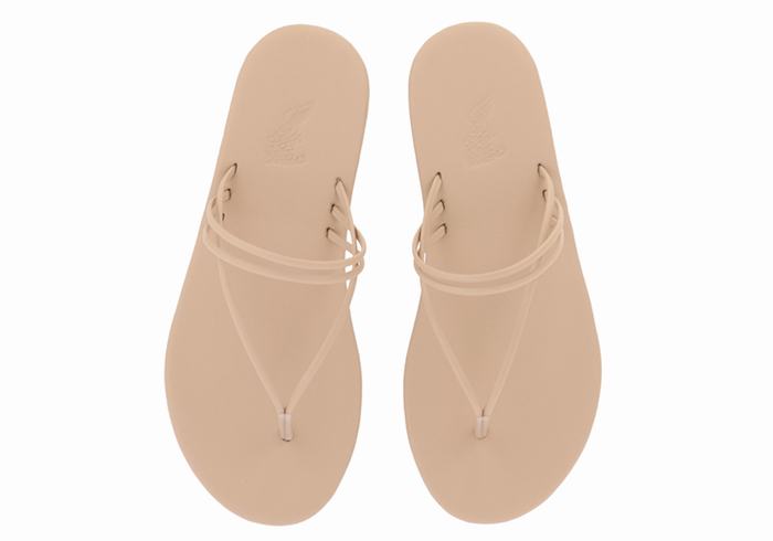 Women Ancient Greek Sandals E Flip Flops Beige | UOD4047JL