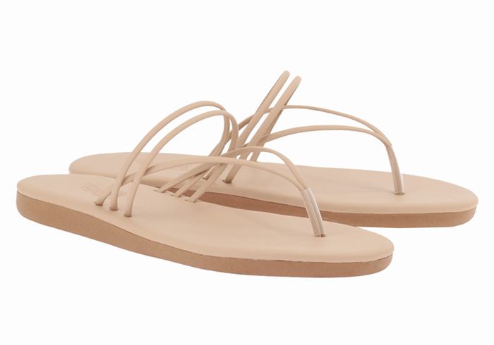 Women Ancient Greek Sandals E Flip Flops Beige | UOD4047JL