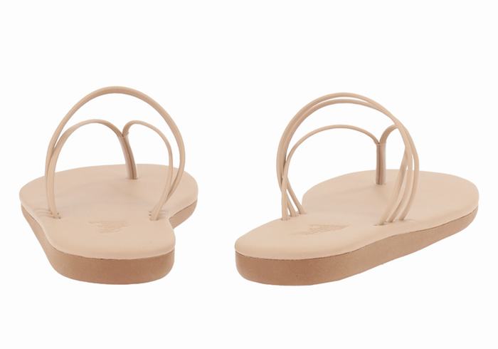 Women Ancient Greek Sandals E Flip Flops Beige | UOD4047JL