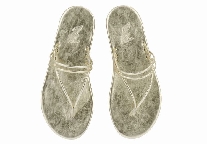 Women Ancient Greek Sandals E Flip Flops Gold White | YMY865EZ