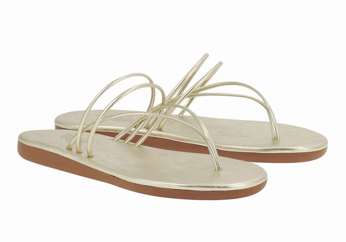 Women Ancient Greek Sandals E Flip Flops Gold White | YMY865EZ