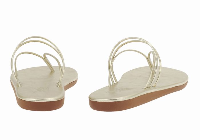 Women Ancient Greek Sandals E Flip Flops Gold White | YMY865EZ