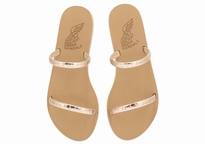 Women Ancient Greek Sandals Echidna Slide Sandals Rose Gold | SYM842DD