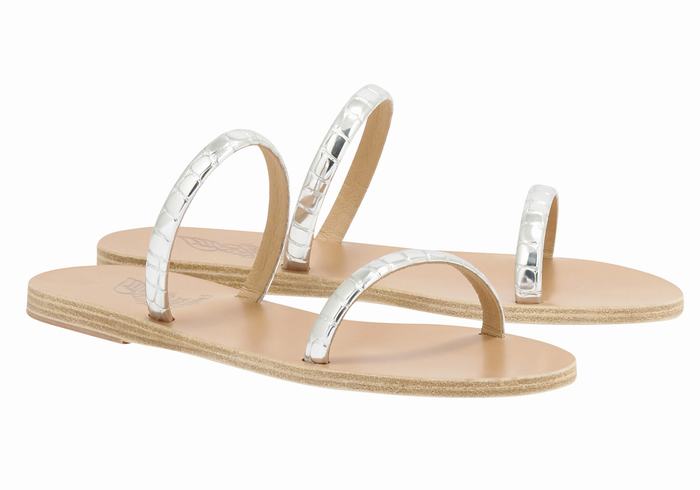 Women Ancient Greek Sandals Echidna Slide Sandals Silver | MRO4460HL