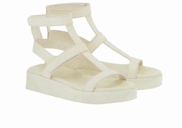 Women Ancient Greek Sandals Efrosini Leather Platform Sandals White | HJN2141IA