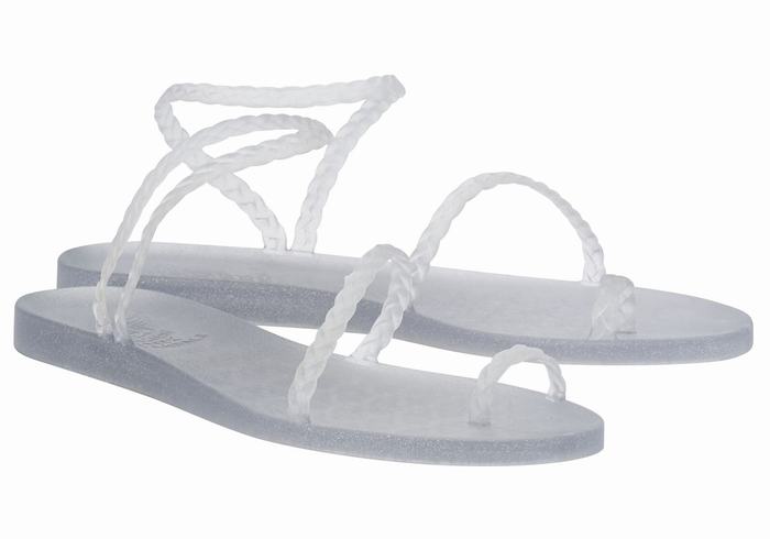 Women Ancient Greek Sandals Eleftheria Braided Sandals Grey Silver | OOG873DO