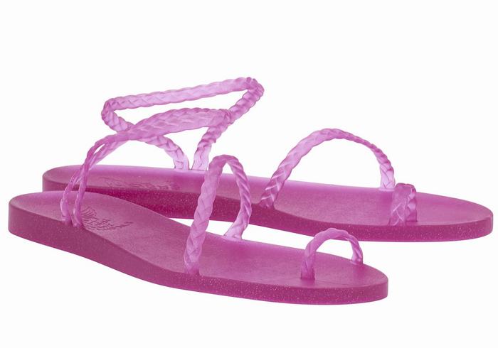 Women Ancient Greek Sandals Eleftheria Braided Sandals Purple | ZFR2178WQ