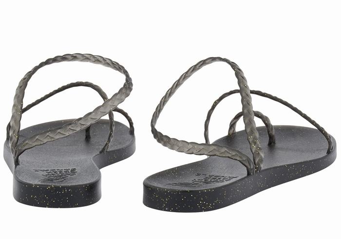 Women Ancient Greek Sandals Eleftheria Braided Sandals Black Gold | FTP2389BS