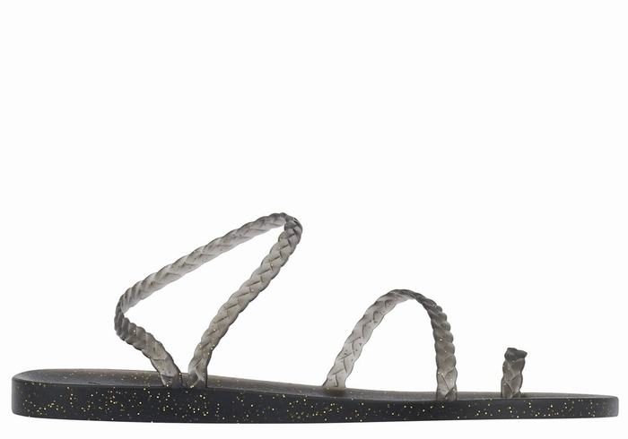 Women Ancient Greek Sandals Eleftheria Braided Sandals Black Gold | FTP2389BS