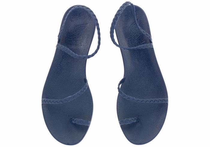 Women Ancient Greek Sandals Eleftheria Braided Sandals Dark Blue | NUF7457NC