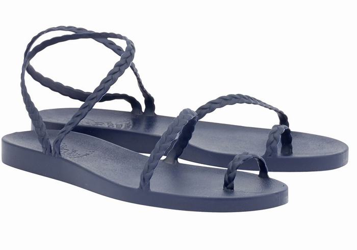 Women Ancient Greek Sandals Eleftheria Braided Sandals Dark Blue | NUF7457NC