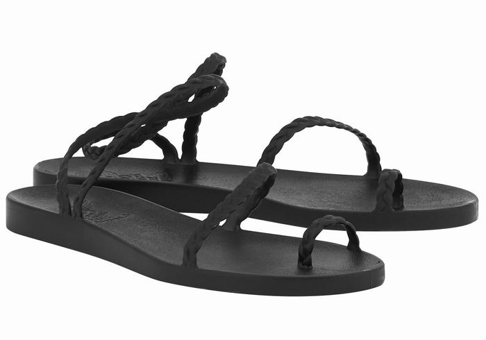 Women Ancient Greek Sandals Eleftheria Braided Sandals Black | FHW3255UZ