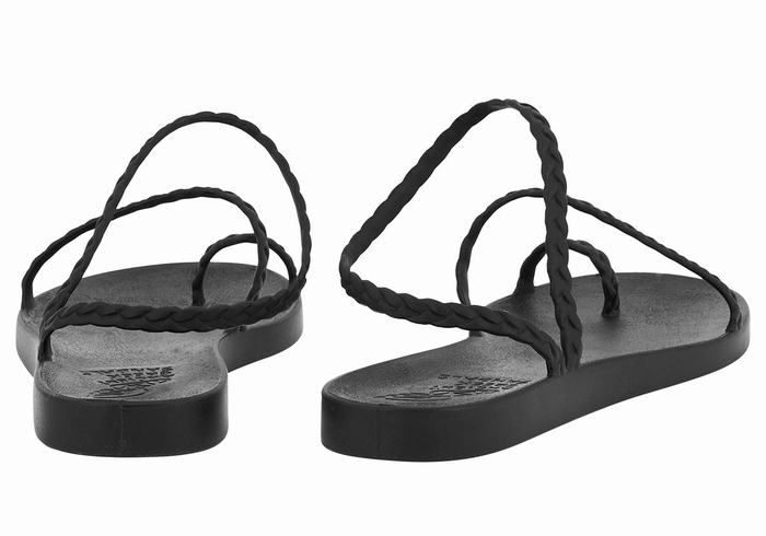 Women Ancient Greek Sandals Eleftheria Braided Sandals Black | FHW3255UZ