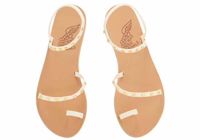 Women Ancient Greek Sandals Eleftheria Bee Toe-Post Sandals White | MGC7956XO