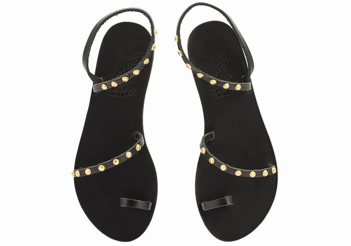 Women Ancient Greek Sandals Eleftheria Bee Toe-Post Sandals Black | RSF3672LX