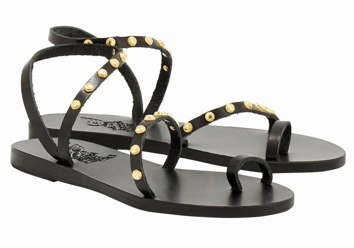 Women Ancient Greek Sandals Eleftheria Bee Toe-Post Sandals Black | RSF3672LX