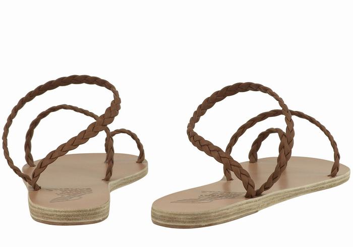 Women Ancient Greek Sandals Eleftheria Leather Braided Sandals Chocolate | ZXF5643EH