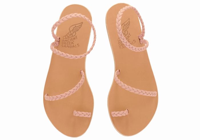 Women Ancient Greek Sandals Eleftheria Leather Braided Sandals Pink | HEO5627HY