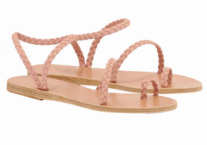 Women Ancient Greek Sandals Eleftheria Leather Braided Sandals Pink | HEO5627HY