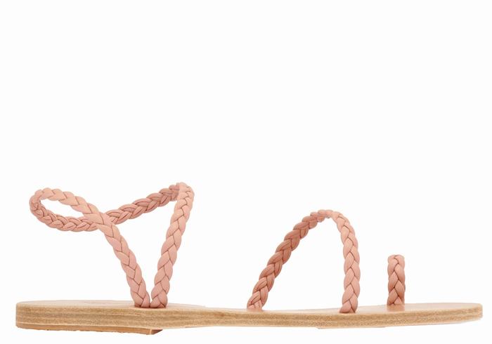 Women Ancient Greek Sandals Eleftheria Leather Braided Sandals Pink | HEO5627HY